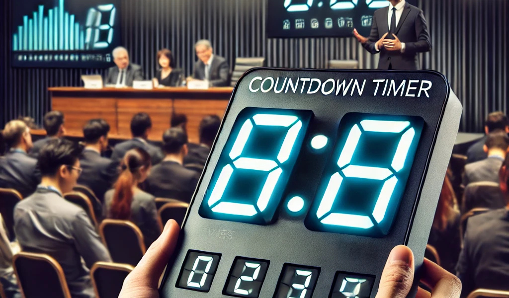 Event countdown timer on screen helping prevent session overruns and keep the schedule on track