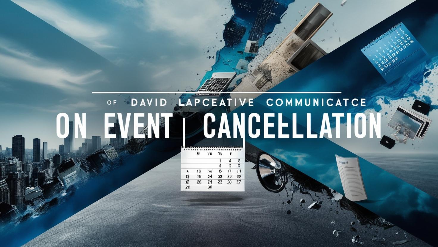 Professional email notification showing event cancellation message on screen