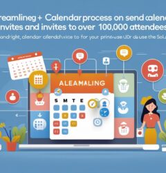 Interface showing calendar invitations being sent to over 10,000 participants instantly