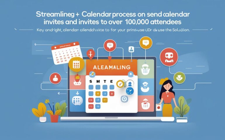 Interface showing calendar invitations being sent to over 10,000 participants instantly