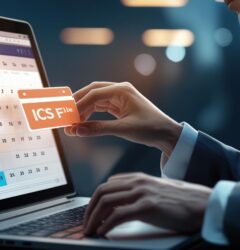 Illustration of an ICS calendar file automating event scheduling across devices and platforms