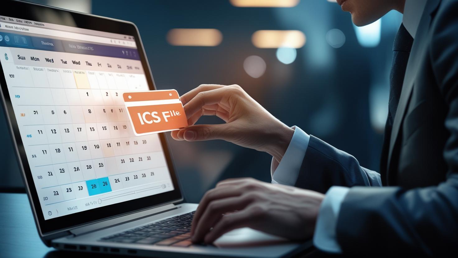 Illustration of an ICS calendar file automating event scheduling across devices and platforms