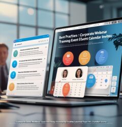 Professional sending calendar invites on a laptop for a corporate webinar, with training session details clearly displayed on the screen.