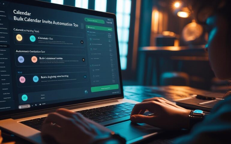 Dashboard of a bulk calendar invite automation tool showing scheduled events and calendar integration.