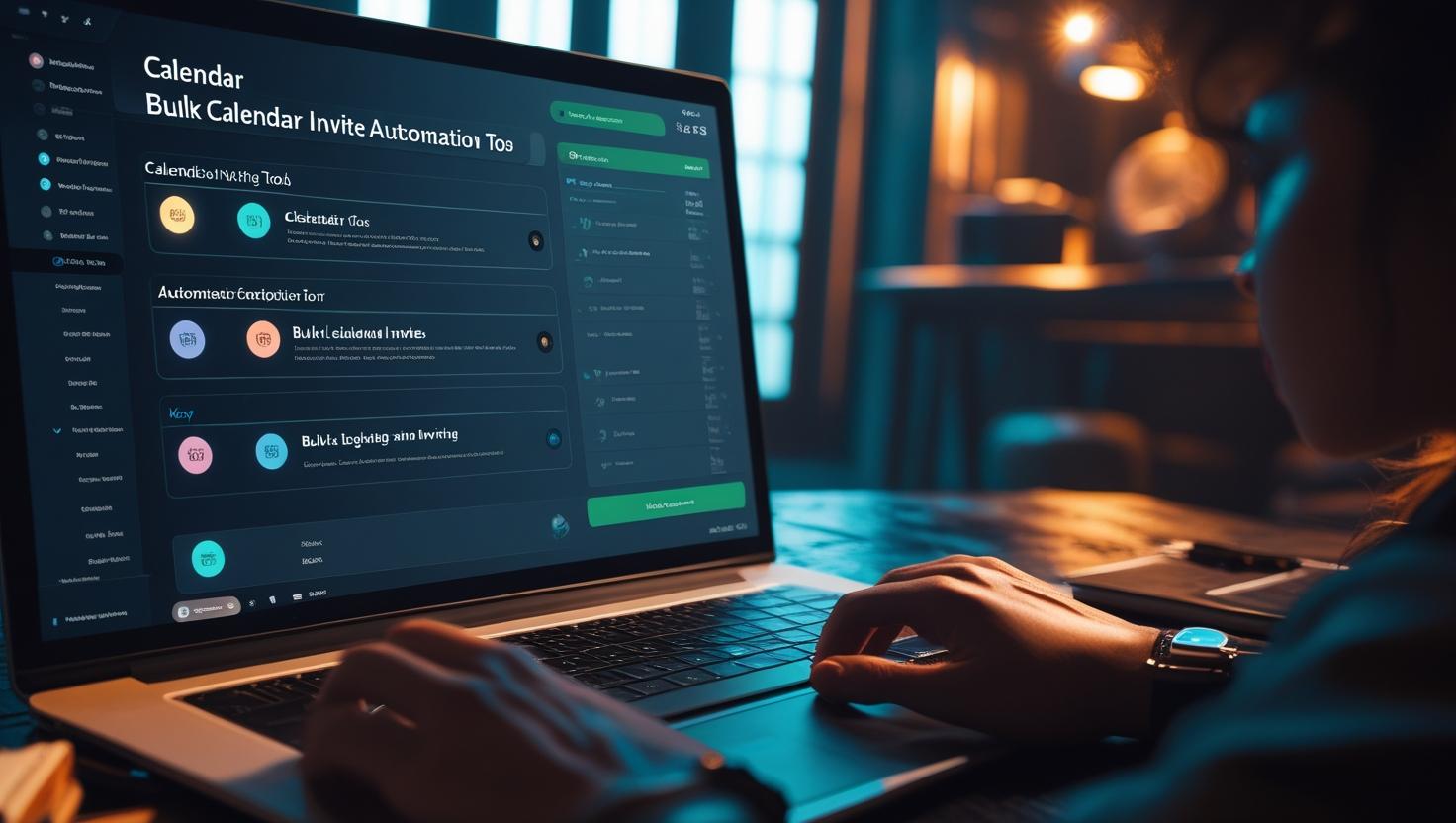 Dashboard of a bulk calendar invite automation tool showing scheduled events and calendar integration.