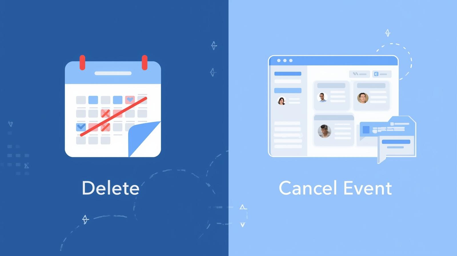 Delete Campaign vs. Cancel Event options in Let’s Calendar dashboard.