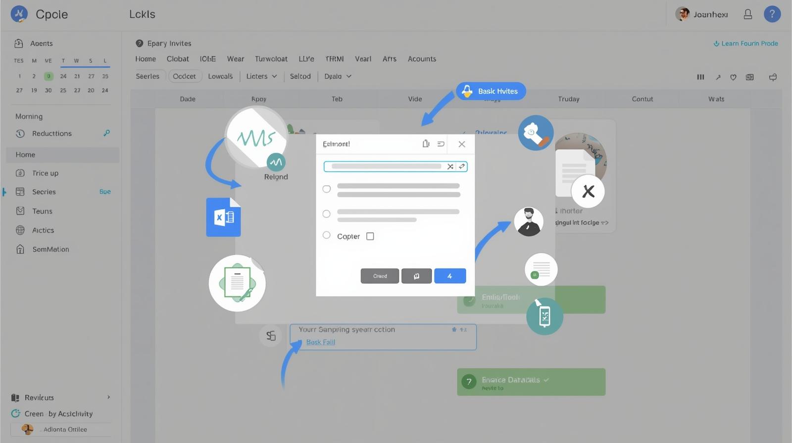 Illustration showing how to share attachments in calendar invites using links and event descriptions.