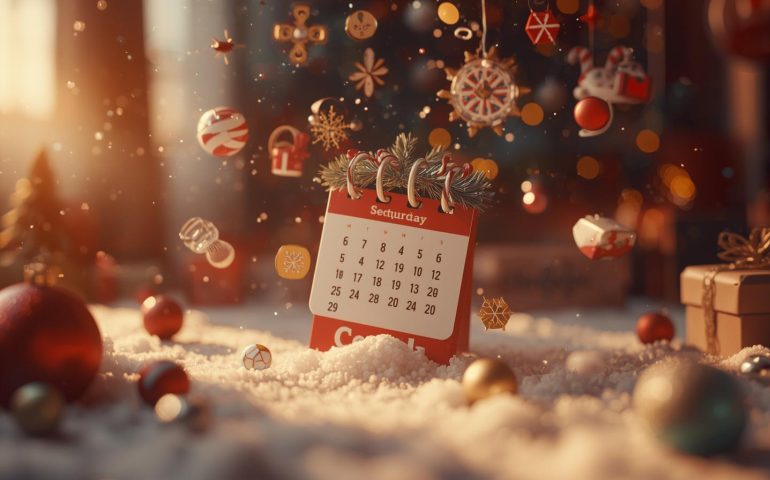 People sending calendar invites for holiday events on laptop and phone