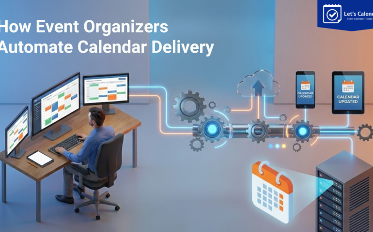 Workflow diagram showing automated calendar delivery for webinars