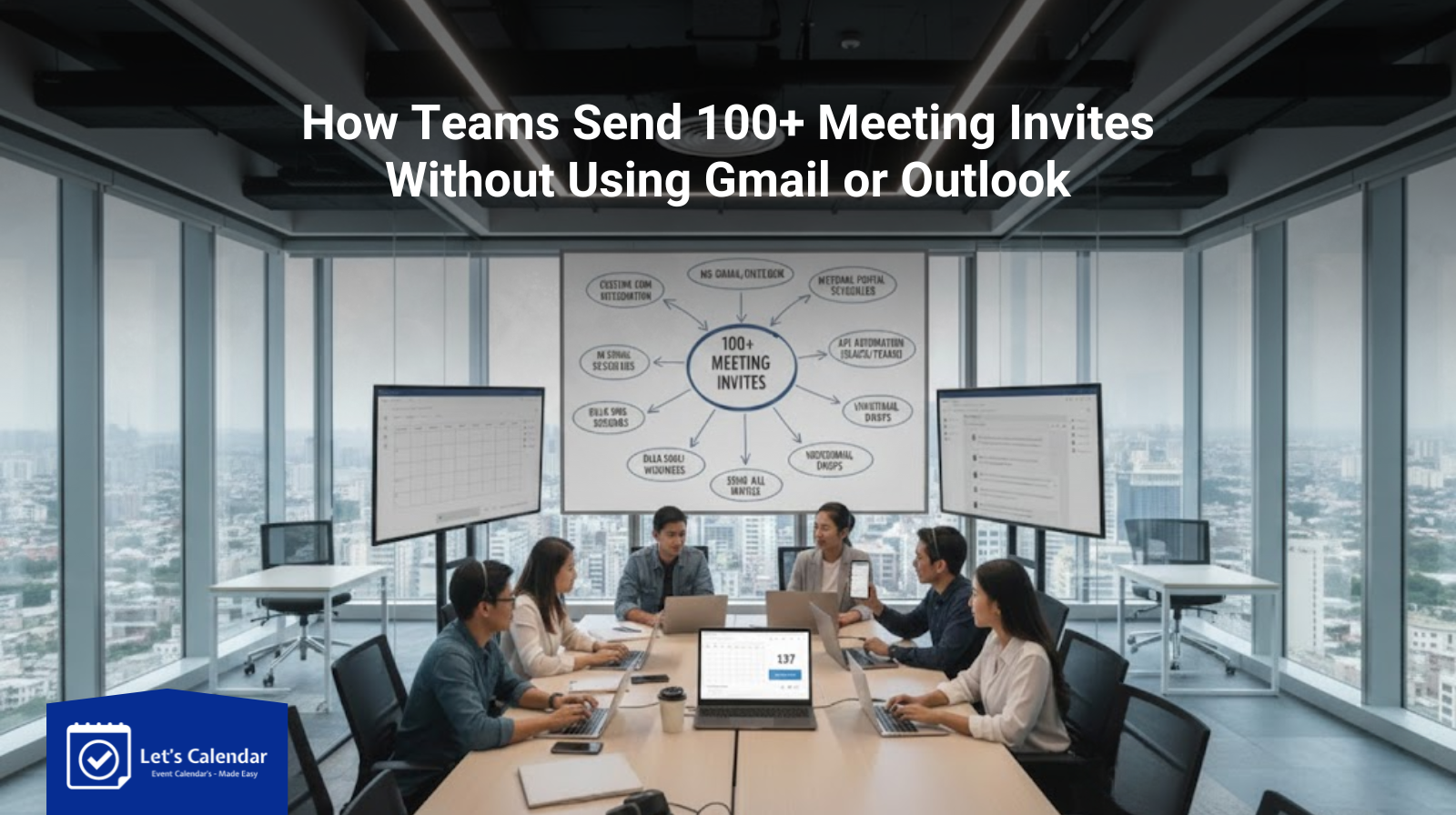 Team sending 100+ meeting invites at scale without Gmail or Outlook using centralized scheduling tools