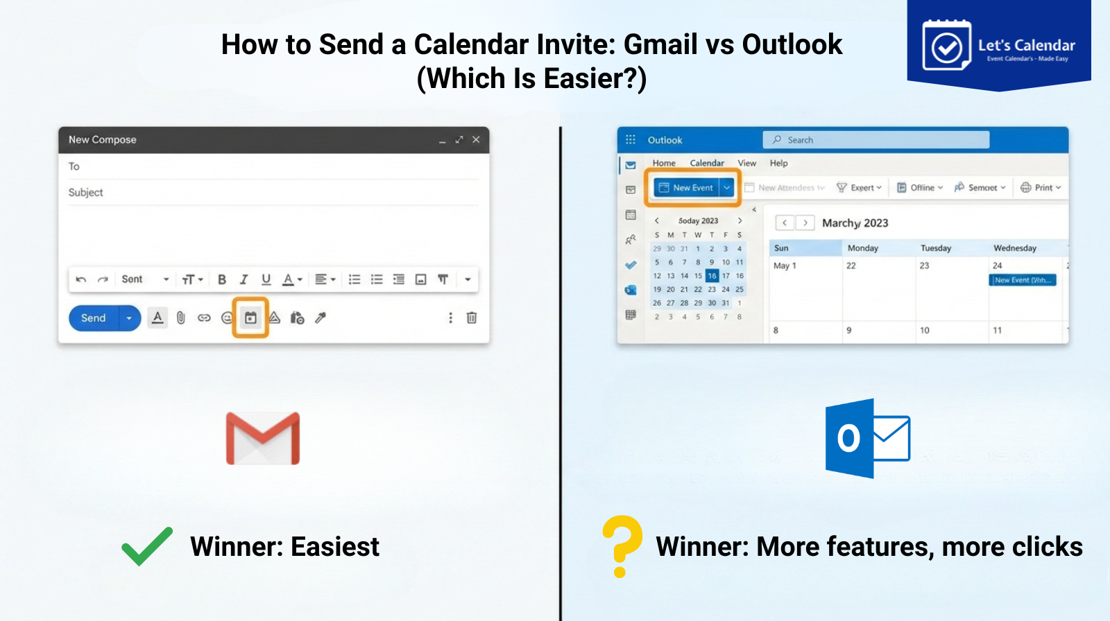 Gmail vs Outlook calendar invite comparison for mass calendar distribution and professional meeting scheduling